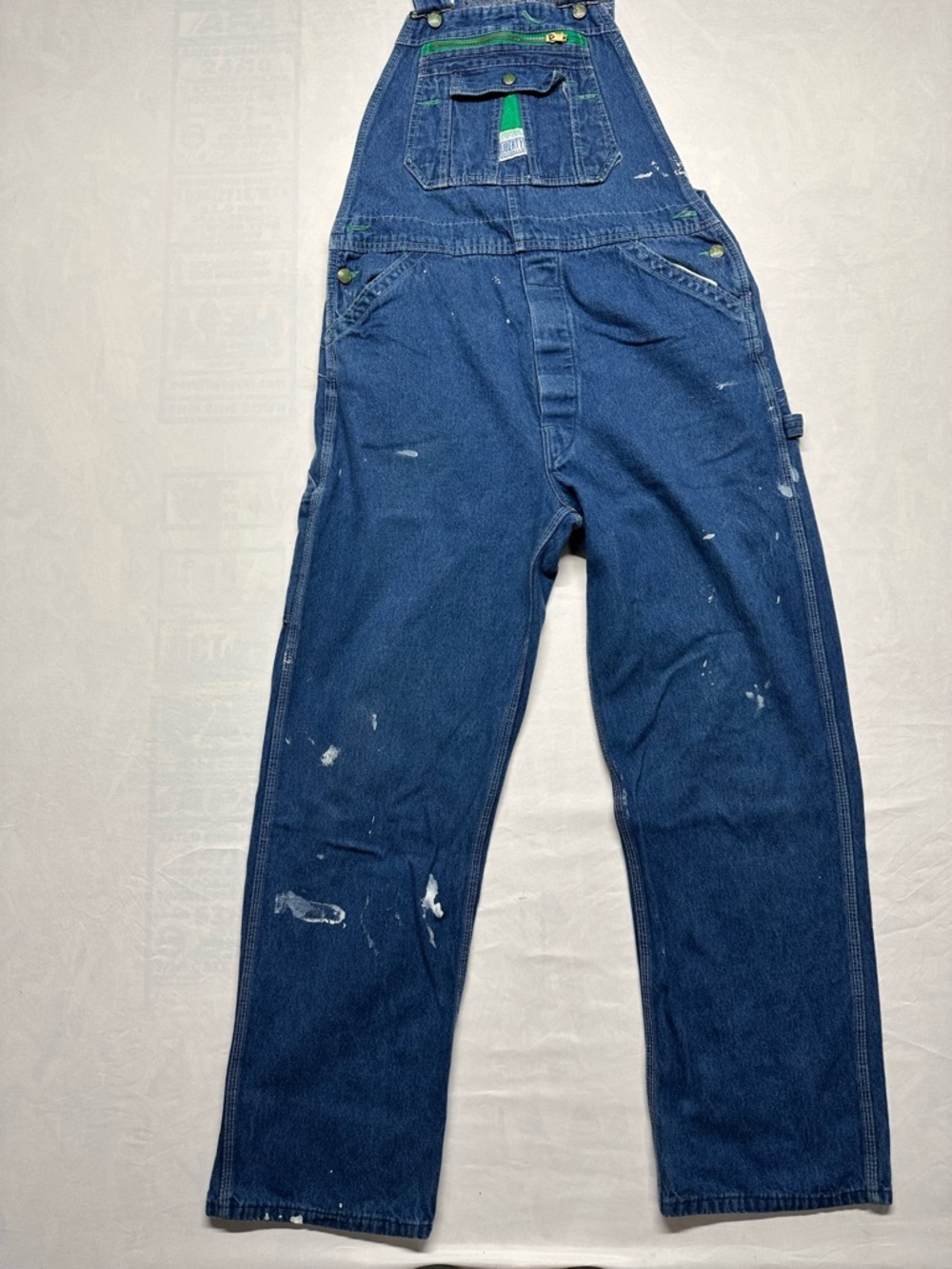 VTG DISTRESSED Paint Splattered  Liberty Blue Denim Overalls 36X32